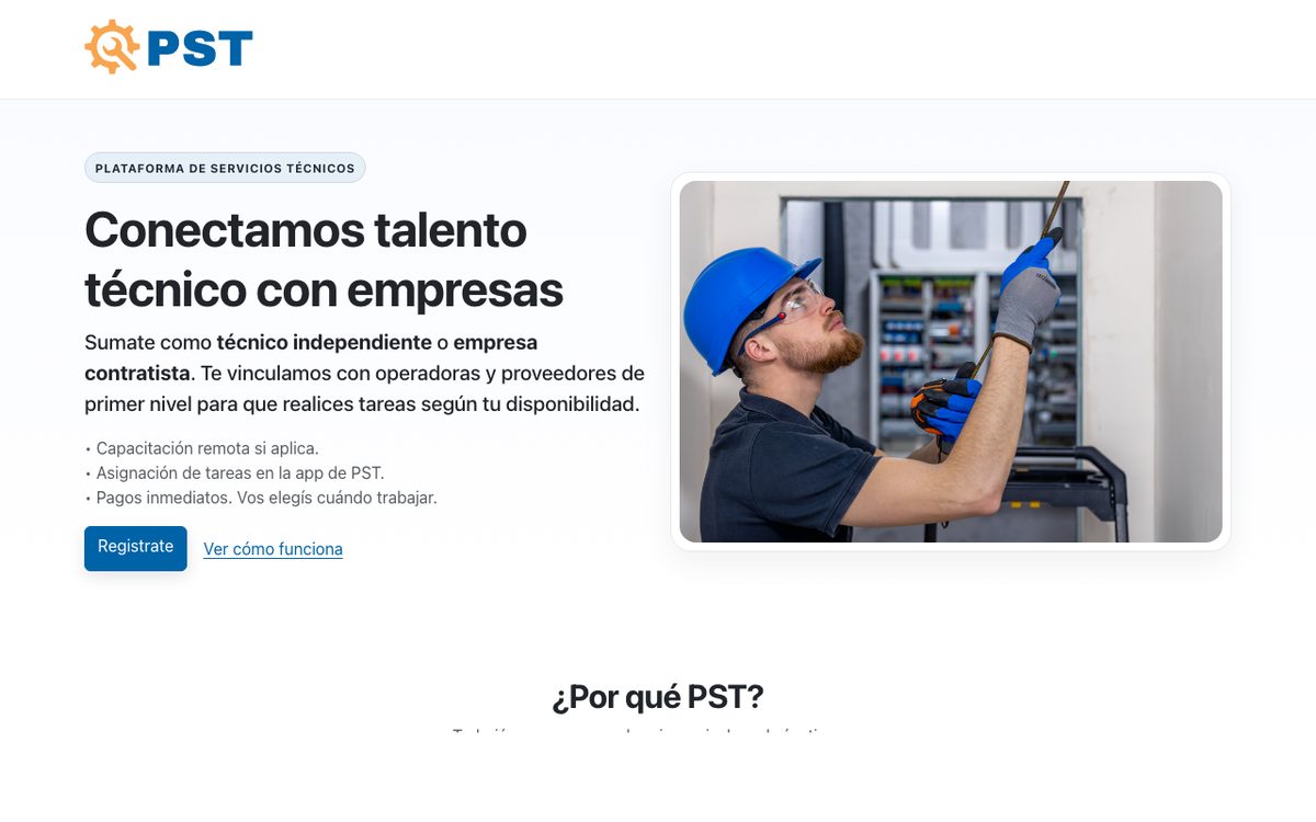 Captura de la home de PST